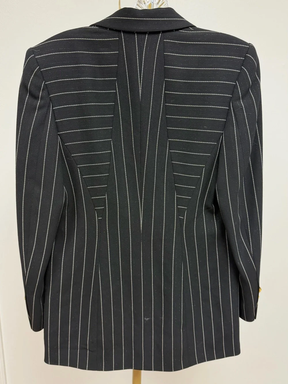 Escada Black Pinstripe Blazer with Gold Buttons Size 36